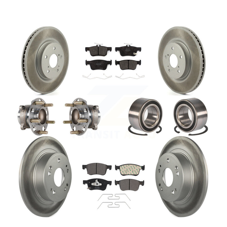 Front Rear Wheel Hub Bearing Coated Disc Brake Rotor And Pads Kit (10Pc) For Honda Accord KBB-124648