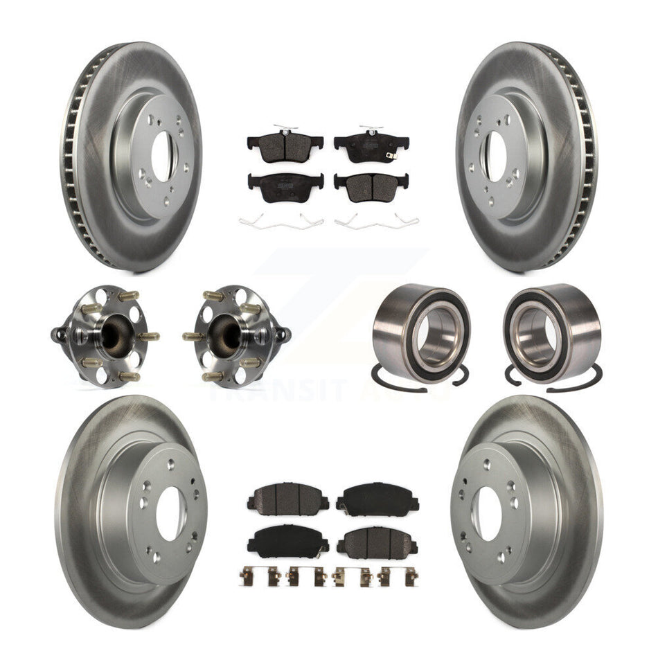 Front Rear Wheel Hub Bearing Coated Disc Brake Rotor And Pads Kit (10Pc) For Honda Accord KBB-124649
