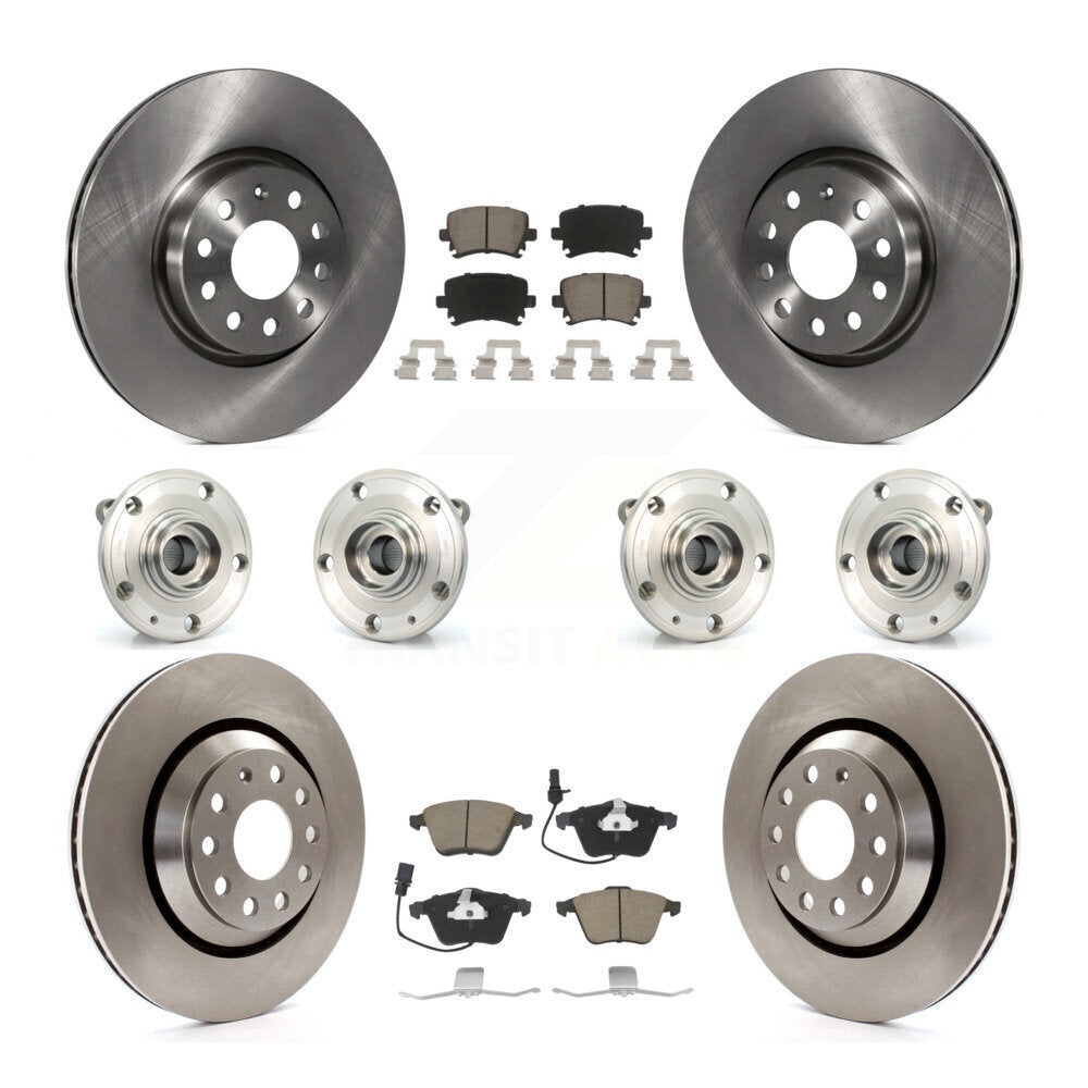 Front Rear Hub Bearings Disc Brake Rotors And Ceramic Pads Kit (10Pc) For Volkswagen CC KBB-125103