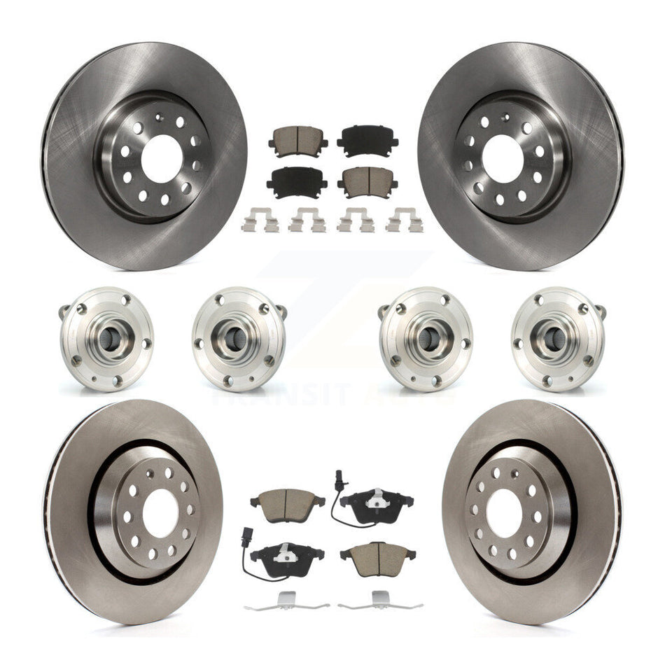 Front Rear Hub Bearings Disc Brake Rotors And Ceramic Pads Kit (10Pc) For Volkswagen CC KBB-125103