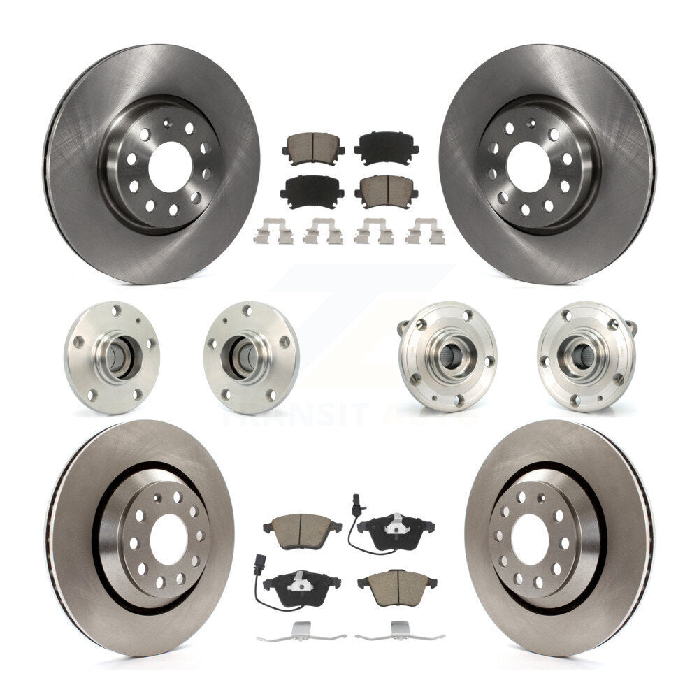 Front Rear Hub Bearings Disc Brake Rotors And Ceramic Pads Kit (10Pc) For Volkswagen CC KBB-125104