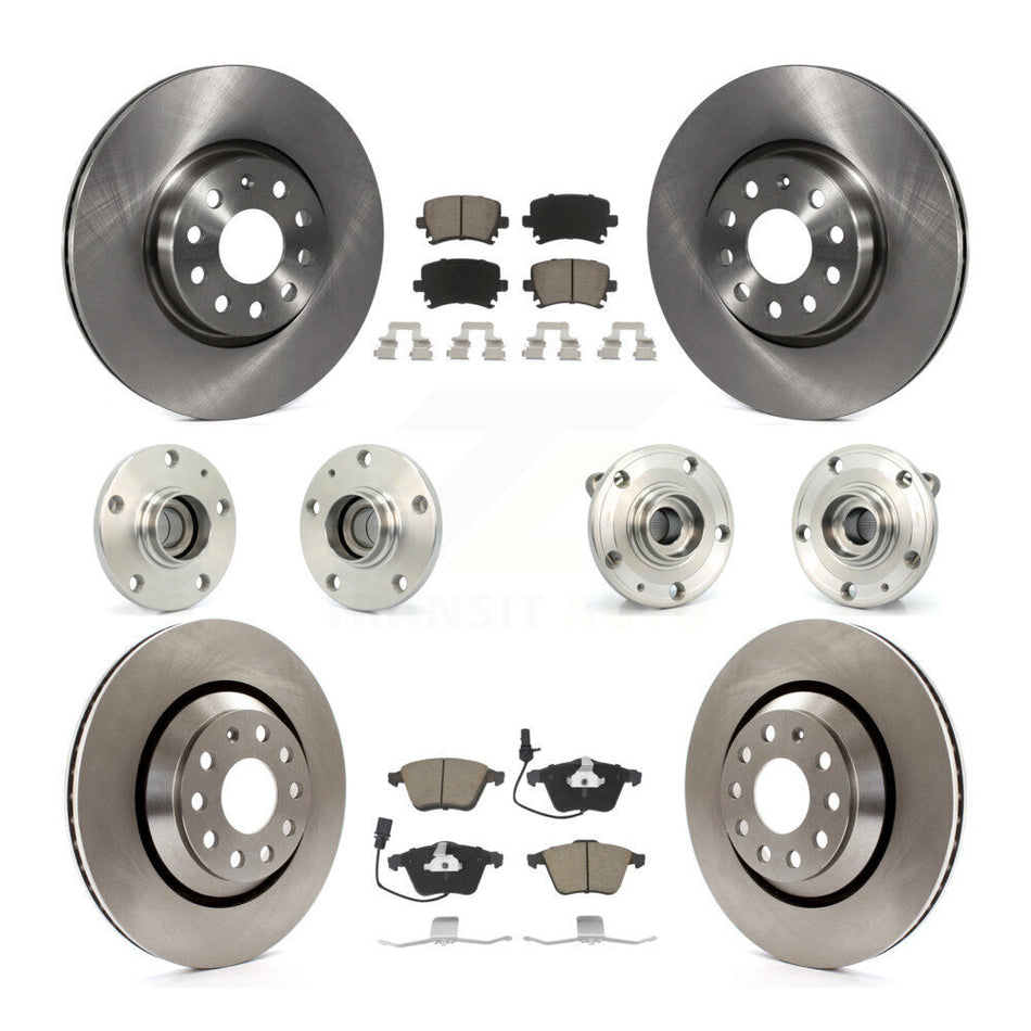 Front Rear Hub Bearings Disc Brake Rotors And Ceramic Pads Kit (10Pc) For Volkswagen CC KBB-125104
