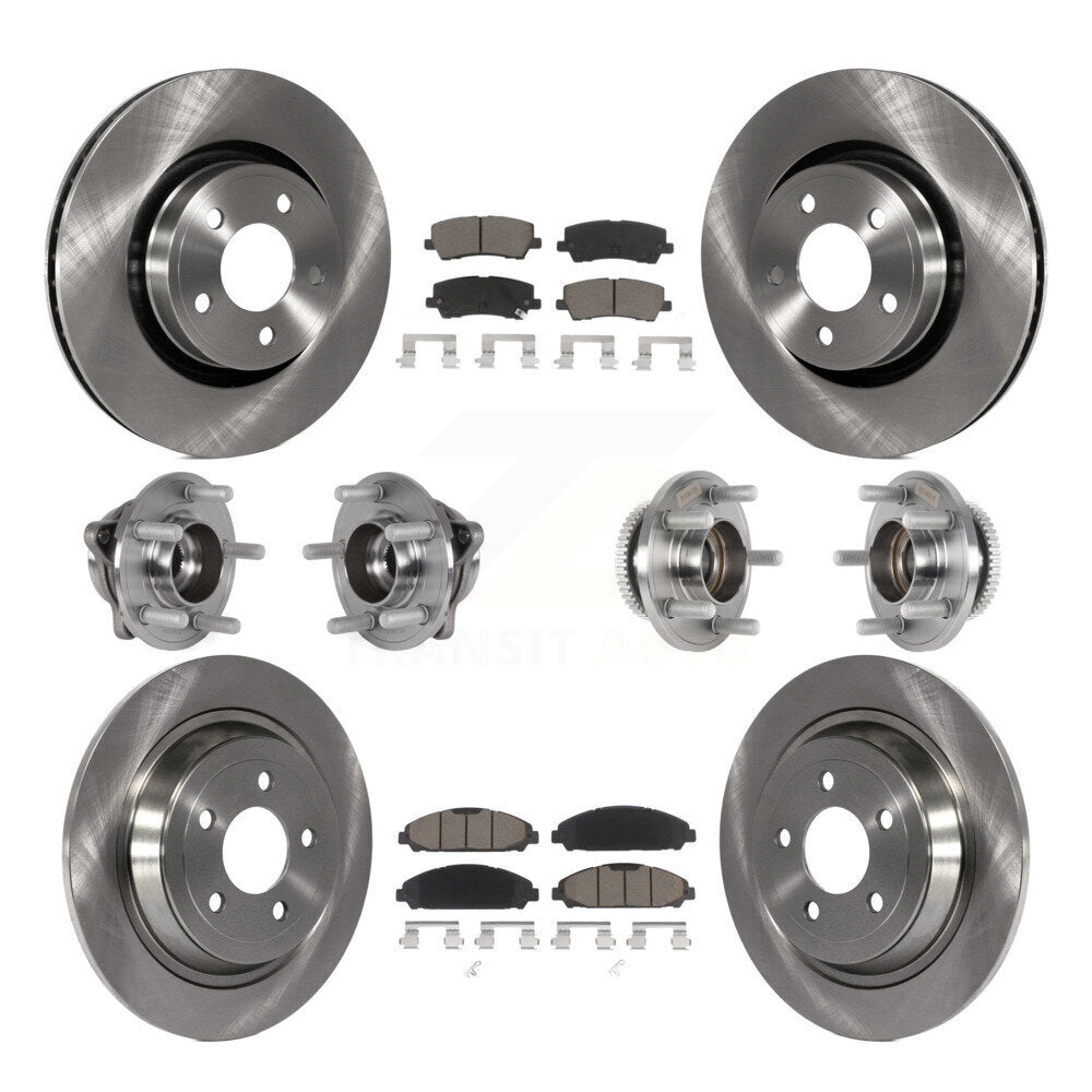 Front Rear Hub Bearing Disc Brake Rotor And Pads Kit (10Pc) For Ford Mustang V6 with 3.7L KBB-125108