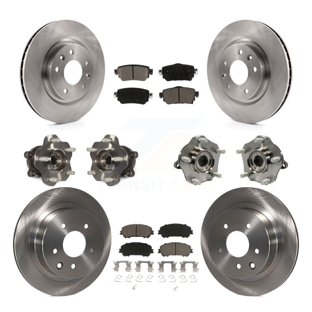 Front Rear Hub Bearing Brake Rotor Pads Kit (10Pc) For 2019 Nissan Rogue Sport S with AWD KBB-125126