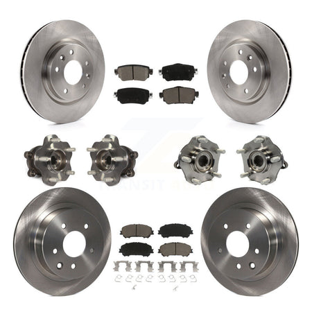 Front Rear Hub Bearing Brake Rotor Pads Kit (10Pc) For 2019 Nissan Rogue Sport S with AWD KBB-125126