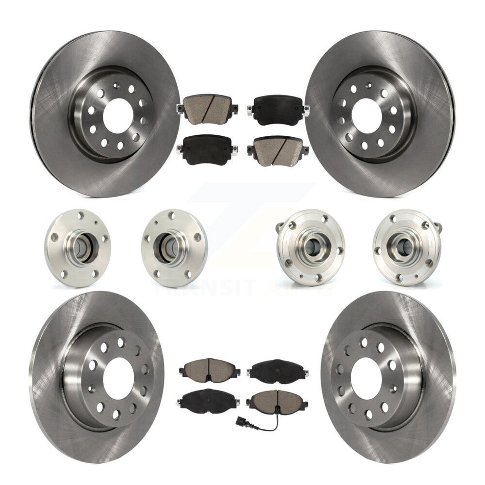 Front Rear Hub Bearing Disc Brake Rotor And Ceramic Pads Kit (10Pc) For Volkswagen Passat KBB-125168