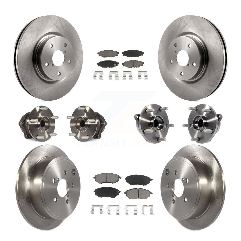 Front Rear Hub Bearings Disc Brake Rotors And Ceramic Pads Kit (10Pc) For Subaru WRX KBB-125169