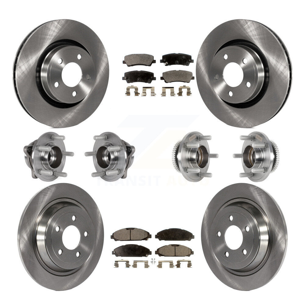 Front Rear Hub Bearing Disc Brake Rotor And Pads Kit (10Pc) For Ford Mustang V6 with 3.7L KBB-125194