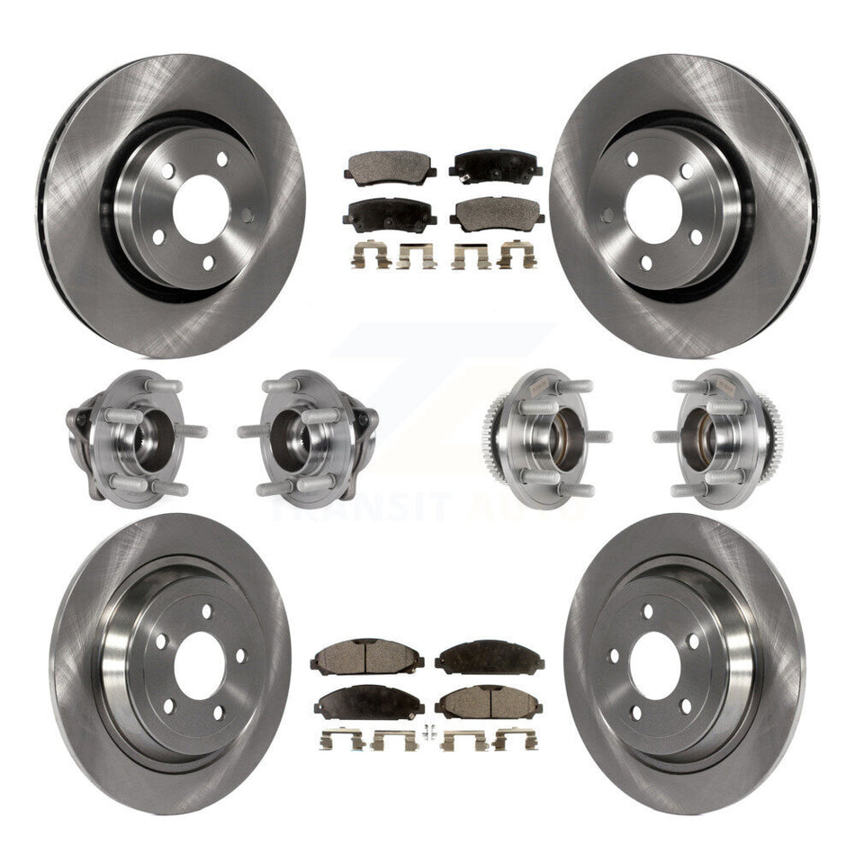 Front Rear Hub Bearing Disc Brake Rotor And Pads Kit (10Pc) For Ford Mustang V6 with 3.7L KBB-125194