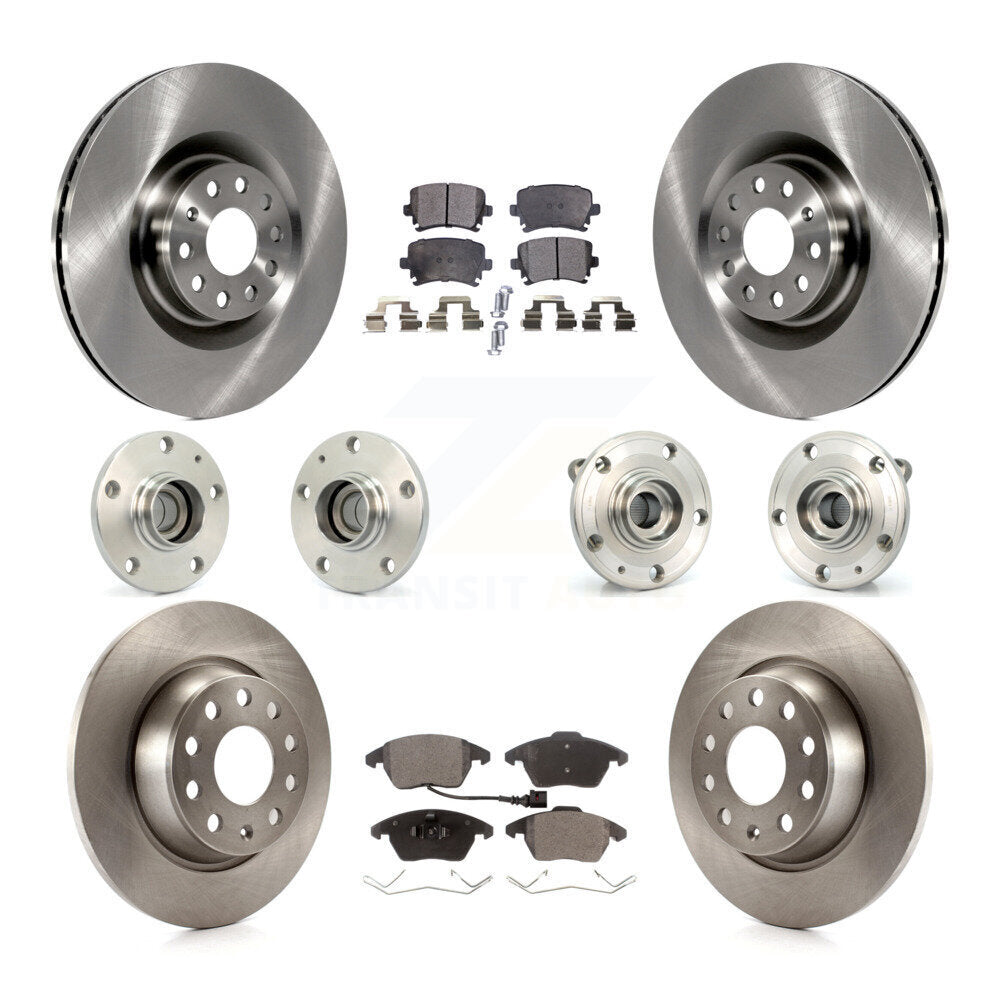 Front Rear Hub Bearings Assembly Disc Brake Rotors And Pads Kit (10Pc) For Volkswagen CC KBB-125201
