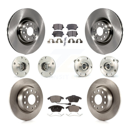 Front Rear Hub Bearings Assembly Disc Brake Rotors And Pads Kit (10Pc) For Volkswagen CC KBB-125201