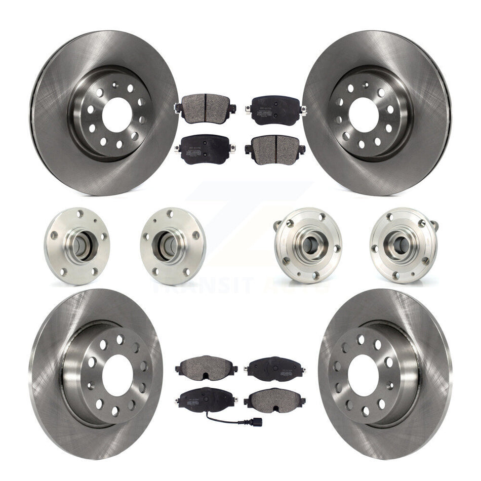 Front Rear Hub Bearing Assembly Disc Brake Rotor And Pad Kit (10Pc) For Volkswagen Passat KBB-125214