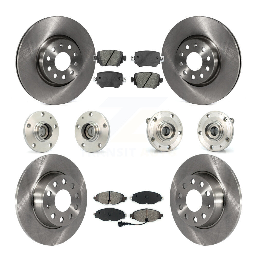 Front Rear Hub Bearing Assembly Disc Brake Rotor And Pad Kit (10Pc) For Volkswagen Passat KBB-125287
