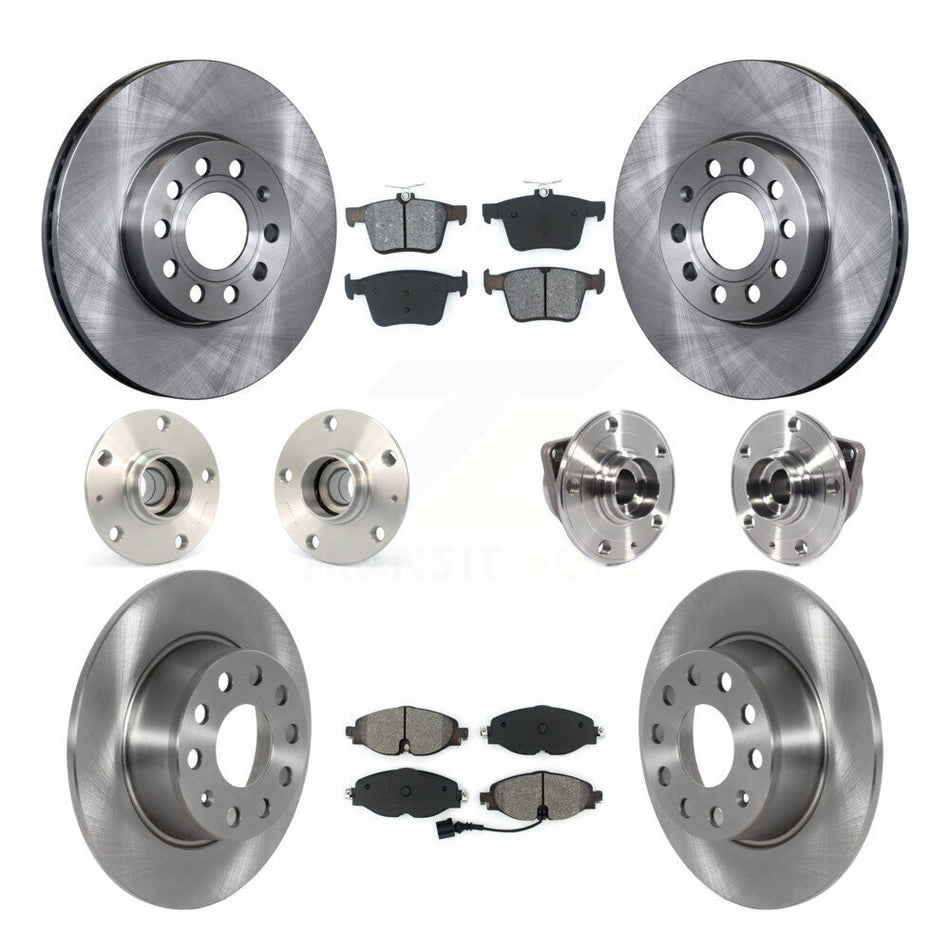 Front Rear Hub Bearing Brake Rotor And Pad Kit (10Pc) For 2019-2021 Volkswagen Jetta 1.4L KBB-125295