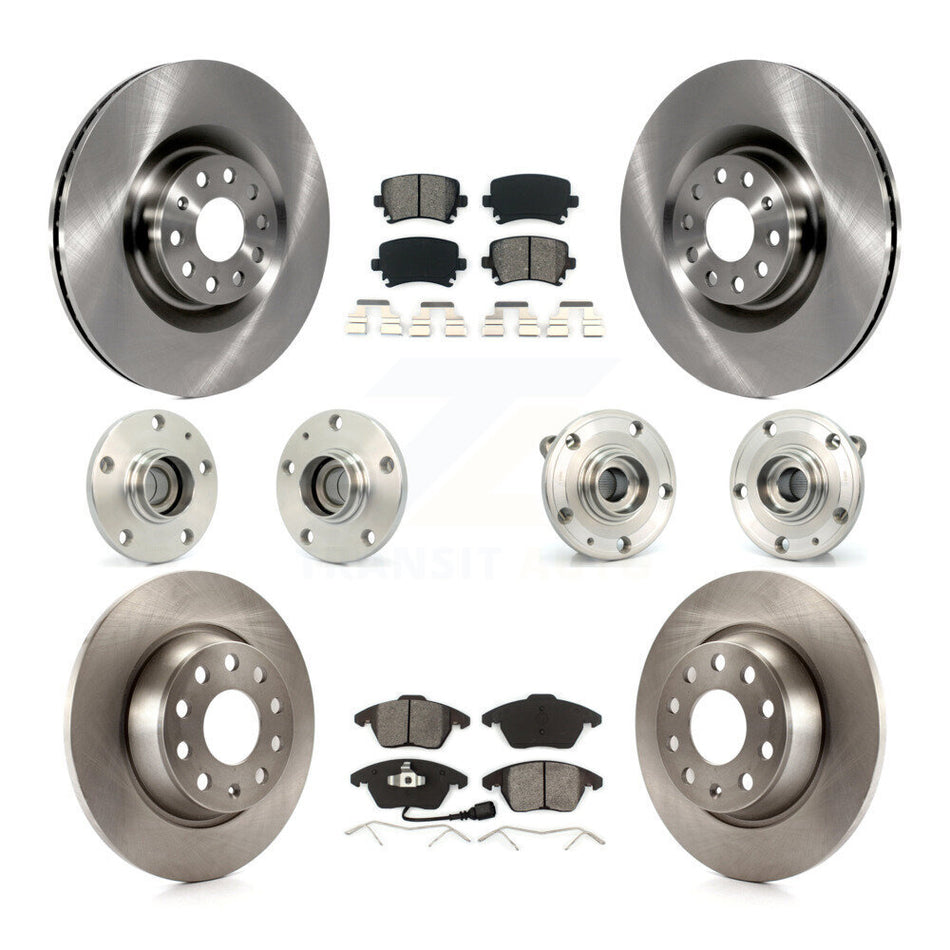 Front Rear Hub Bearings Assembly Disc Brake Rotors And Pads Kit (10Pc) For Volkswagen CC KBB-125314