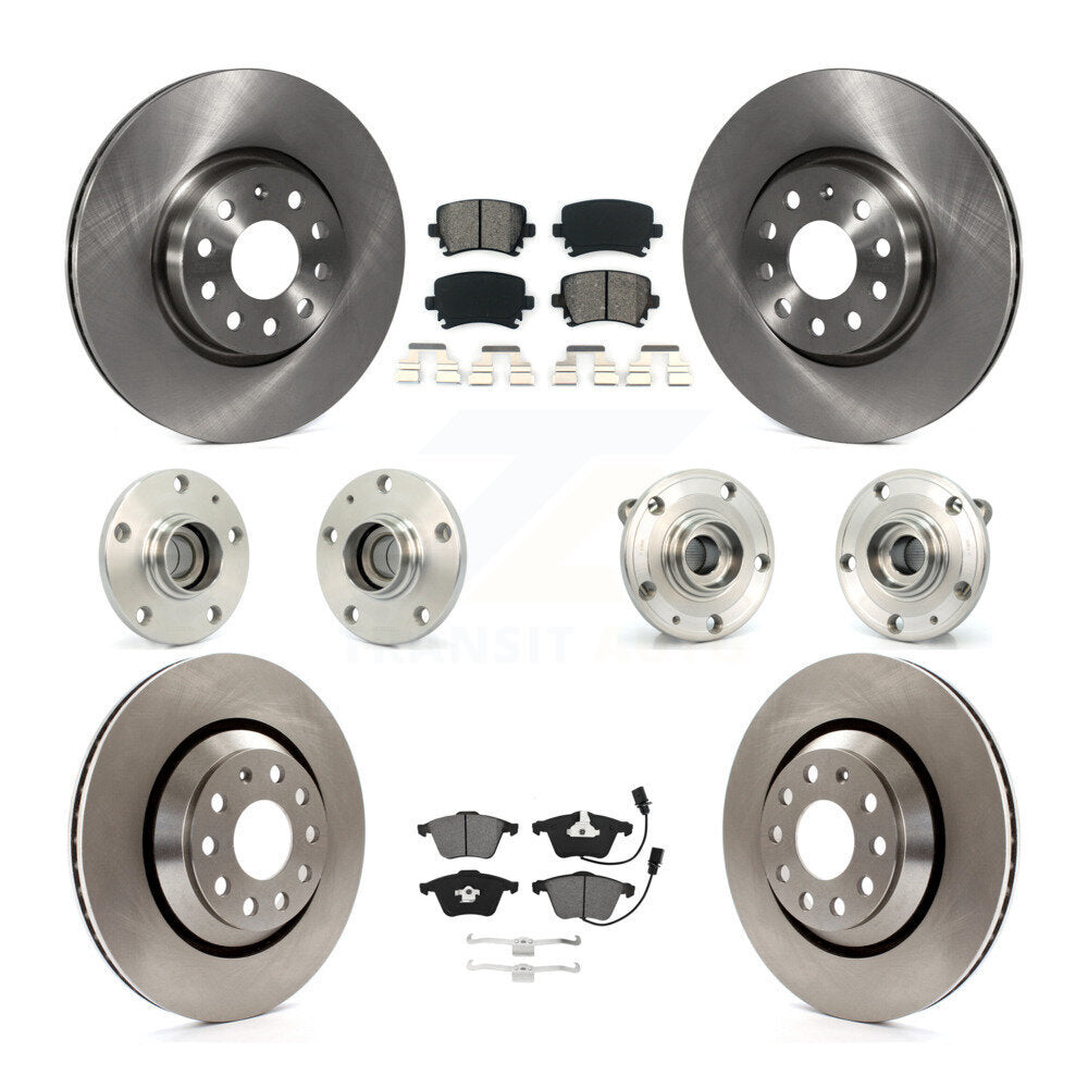 Front Rear Hub Bearings Assembly Disc Brake Rotors And Pads Kit (10Pc) For Volkswagen CC KBB-125317