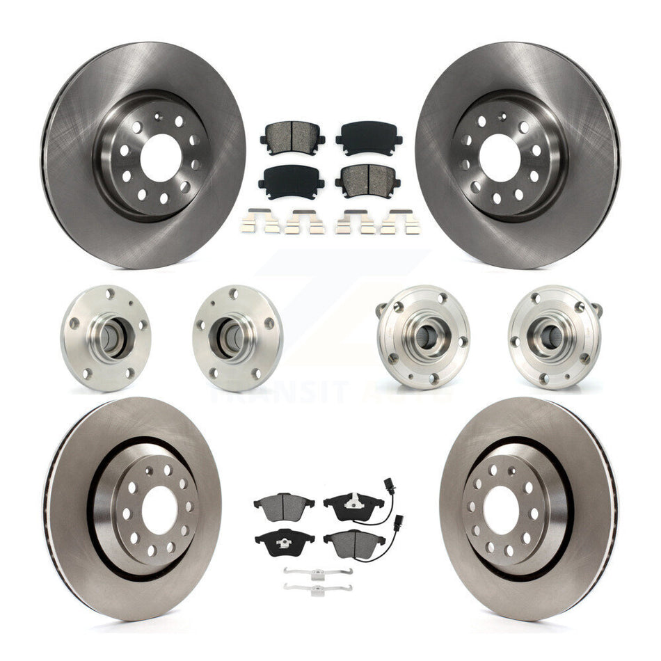 Front Rear Hub Bearings Assembly Disc Brake Rotors And Pads Kit (10Pc) For Volkswagen CC KBB-125317