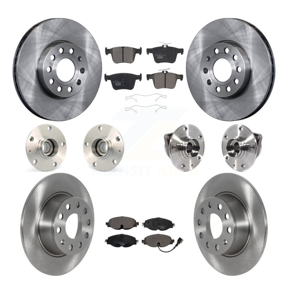 Front Rear Hub Bearing Brake Rotor And Pad Kit (10Pc) For 2019-2021 Volkswagen Jetta 1.4L KBB-125337