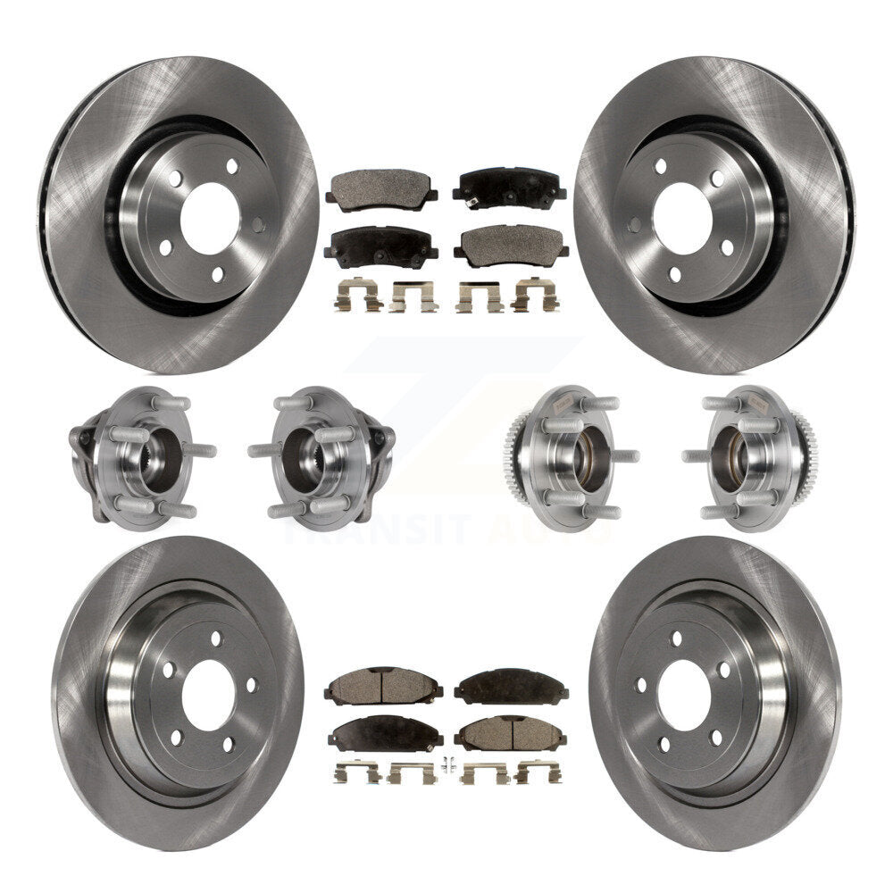 Front Rear Hub Bearing Disc Brake Rotor And Pads Kit (10Pc) For Ford Mustang V6 with 3.7L KBB-125369