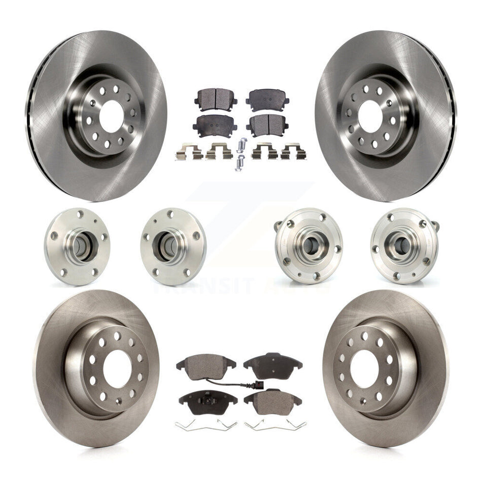 Front Rear Hub Bearings Disc Brake Rotors And Ceramic Pads Kit (10Pc) For Volkswagen CC KBB-125385