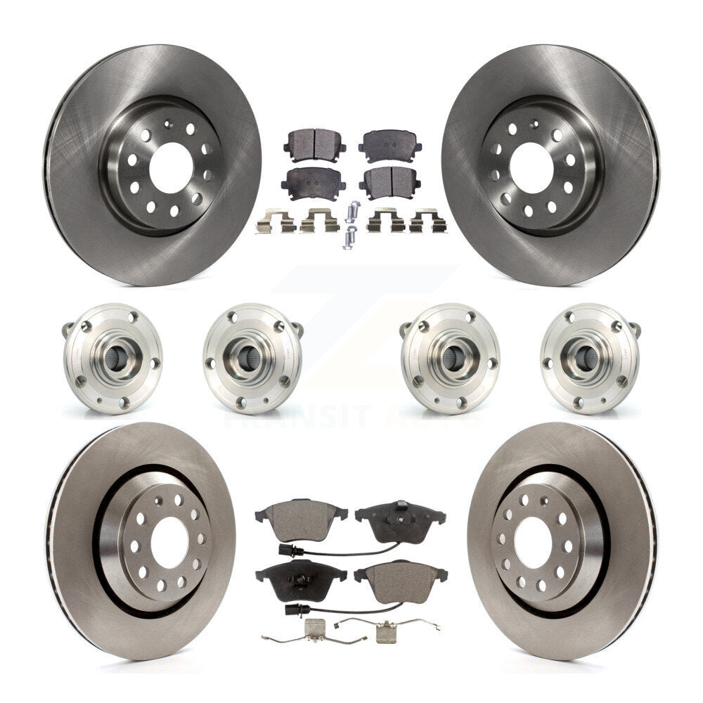 Front Rear Hub Bearings Disc Brake Rotors And Ceramic Pads Kit (10Pc) For Volkswagen CC KBB-125386