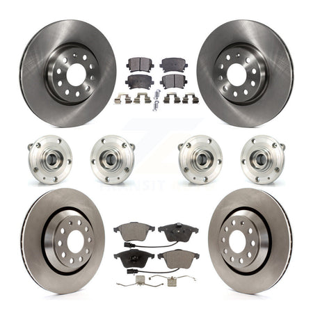 Front Rear Hub Bearings Disc Brake Rotors And Ceramic Pads Kit (10Pc) For Volkswagen CC KBB-125386