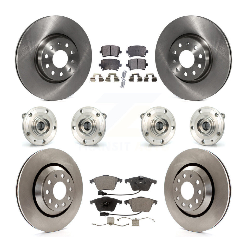 Front Rear Hub Bearings Disc Brake Rotors And Ceramic Pads Kit (10Pc) For Volkswagen CC KBB-125386