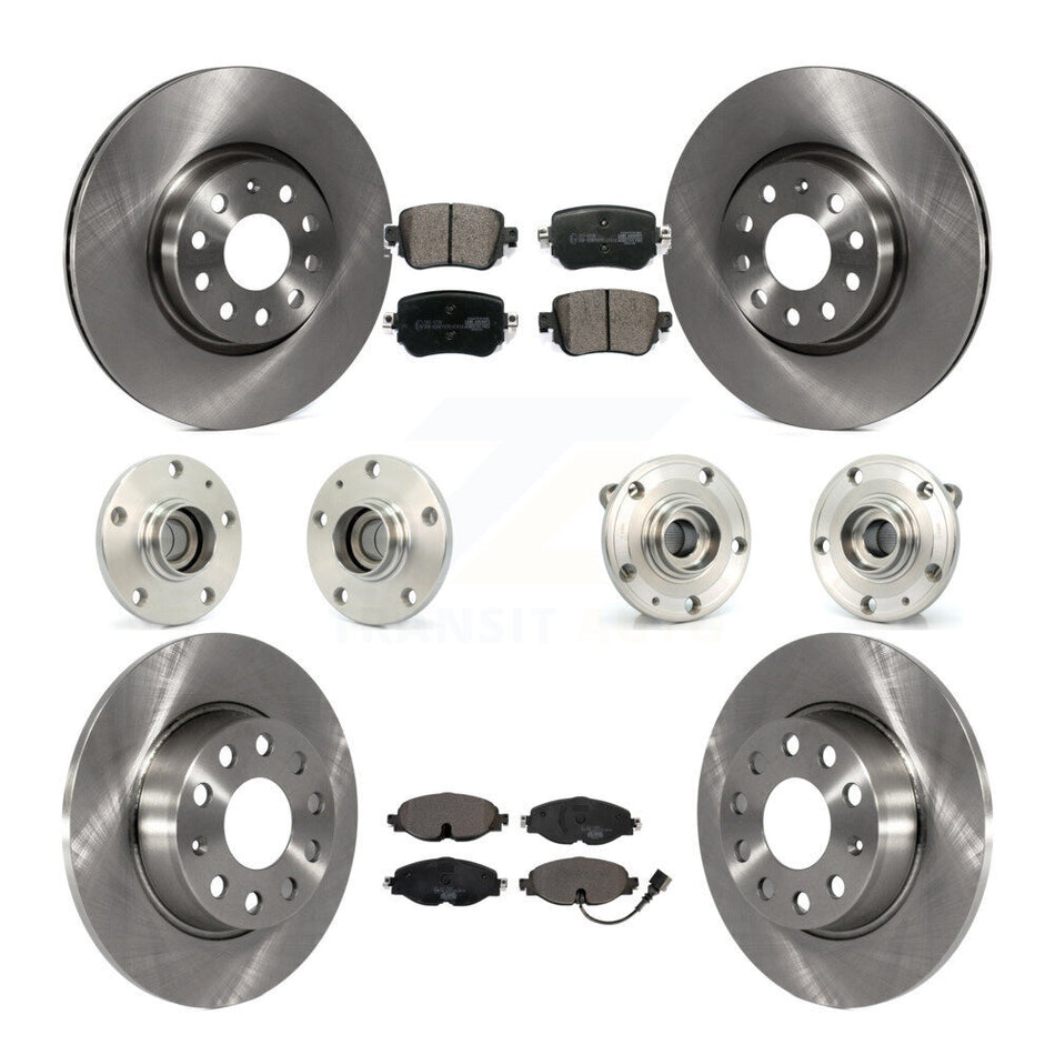 Front Rear Hub Bearing Disc Brake Rotor And Ceramic Pads Kit (10Pc) For Volkswagen Passat KBB-125388