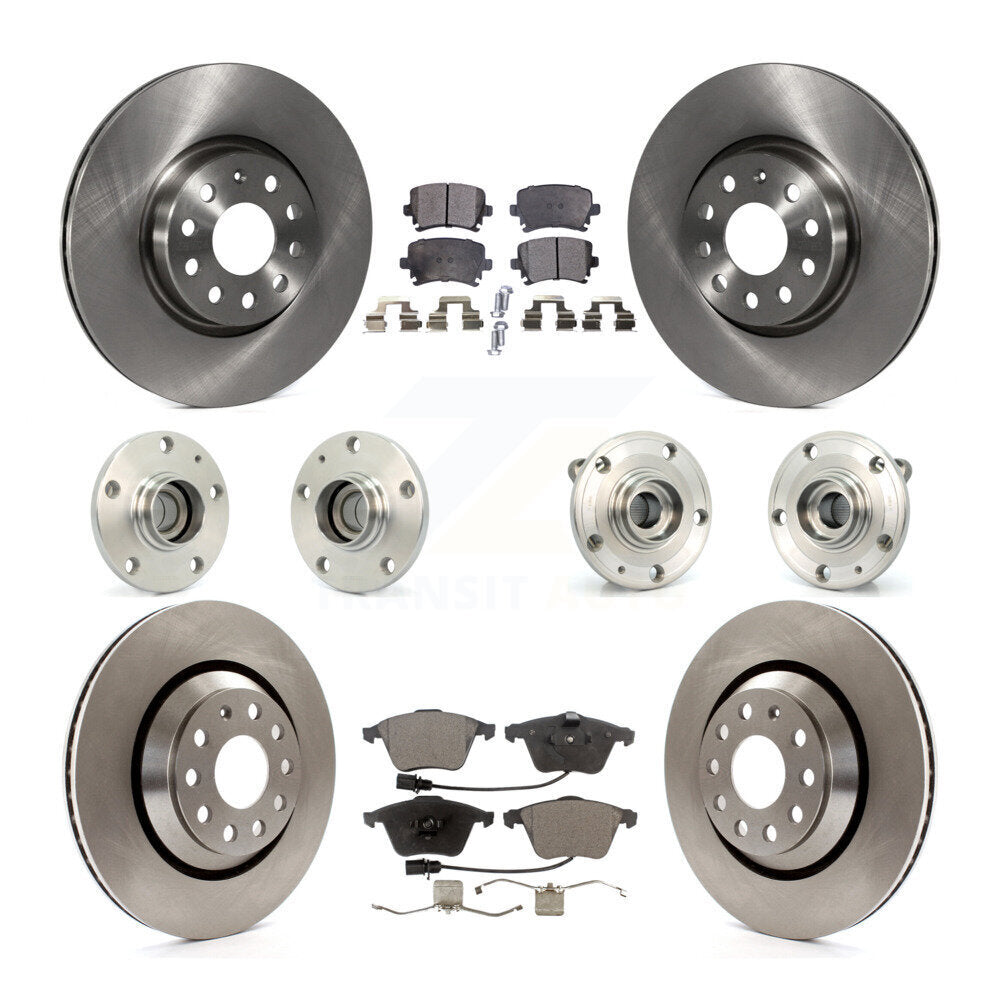 Front Rear Hub Bearings Disc Brake Rotors And Ceramic Pads Kit (10Pc) For Volkswagen CC KBB-125389