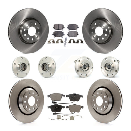 Front Rear Hub Bearings Disc Brake Rotors And Ceramic Pads Kit (10Pc) For Volkswagen CC KBB-125389