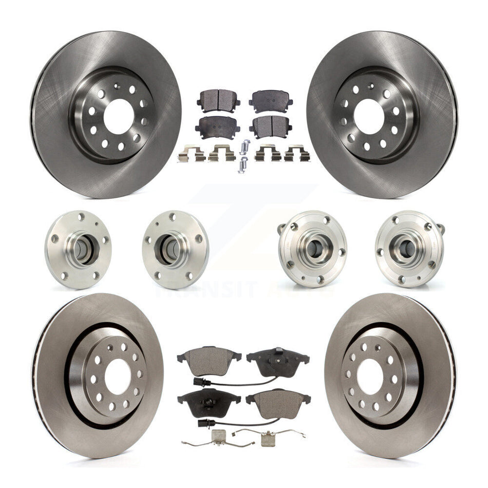 Front Rear Hub Bearings Disc Brake Rotors And Ceramic Pads Kit (10Pc) For Volkswagen CC KBB-125389