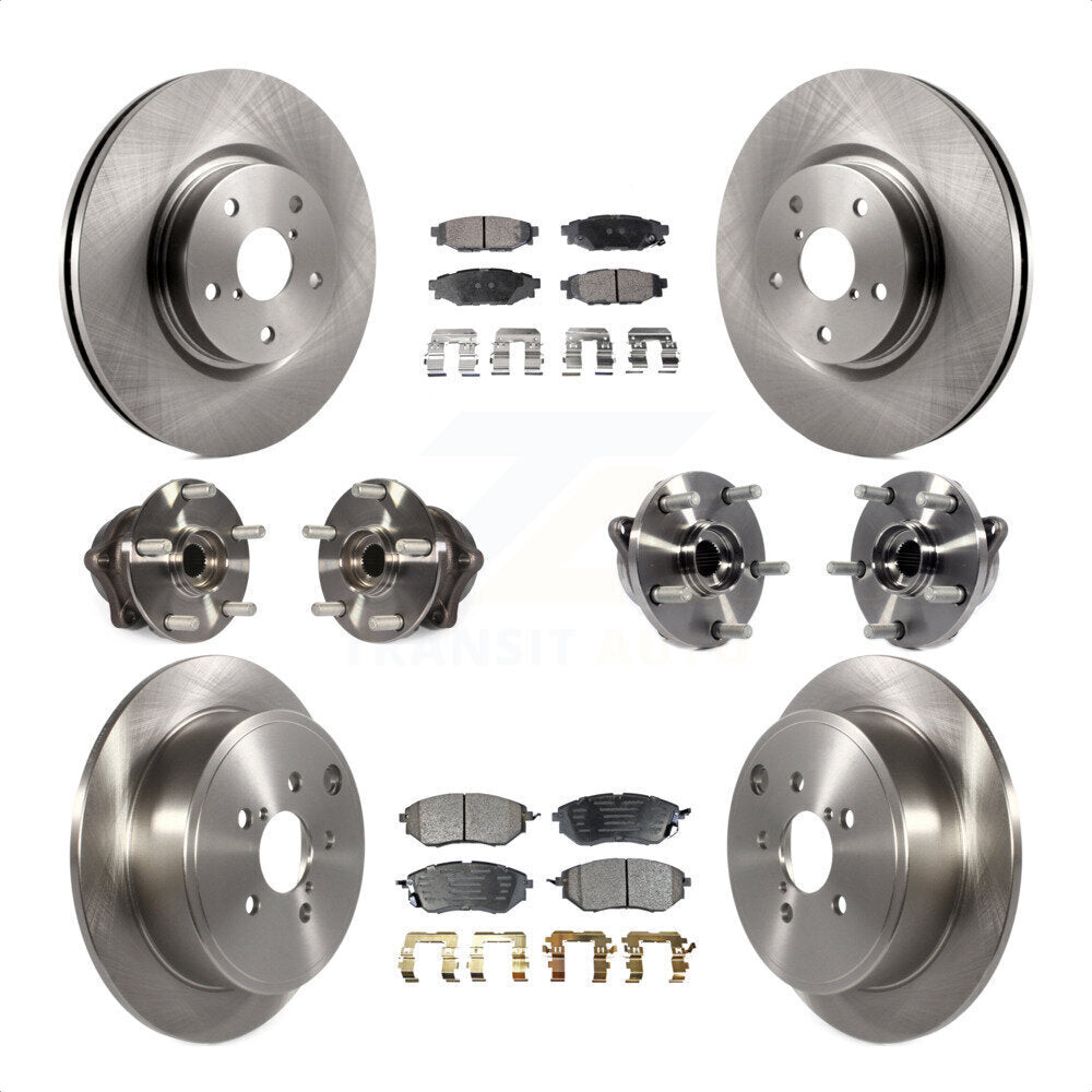 Front Rear Hub Bearings Disc Brake Rotors And Ceramic Pads Kit (10Pc) For Subaru WRX KBB-125415