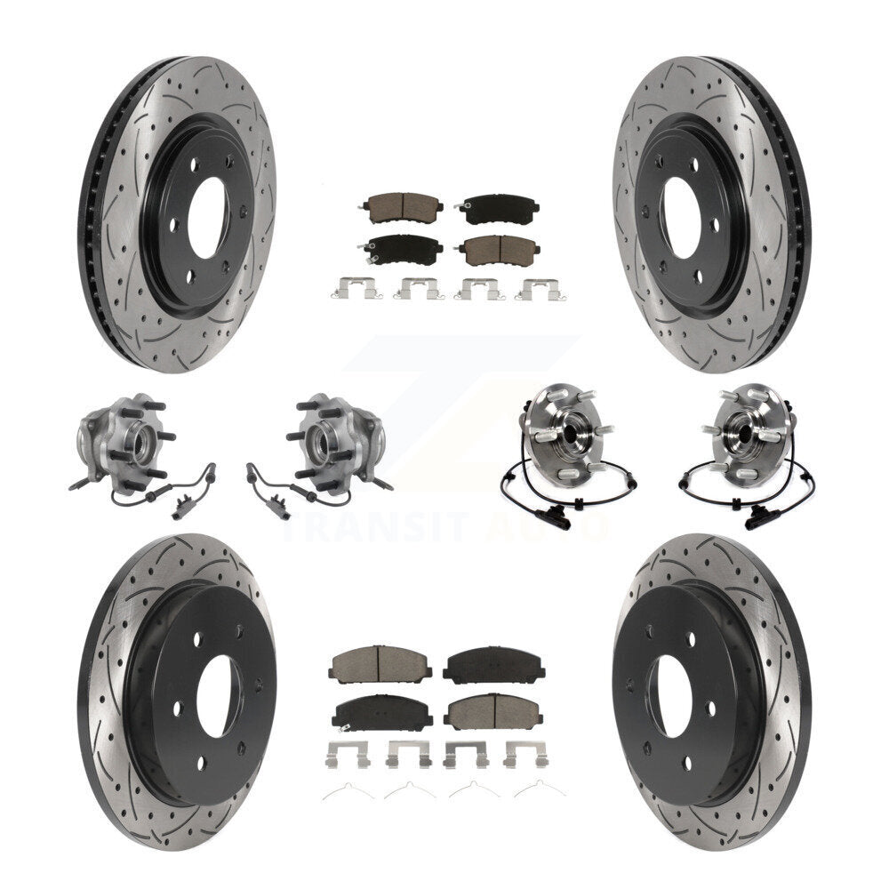 Front Rear Hub Bearing Coat Brake Rotor Pad Kit (10Pc) For Nissan Armada With Solid KBB-125447