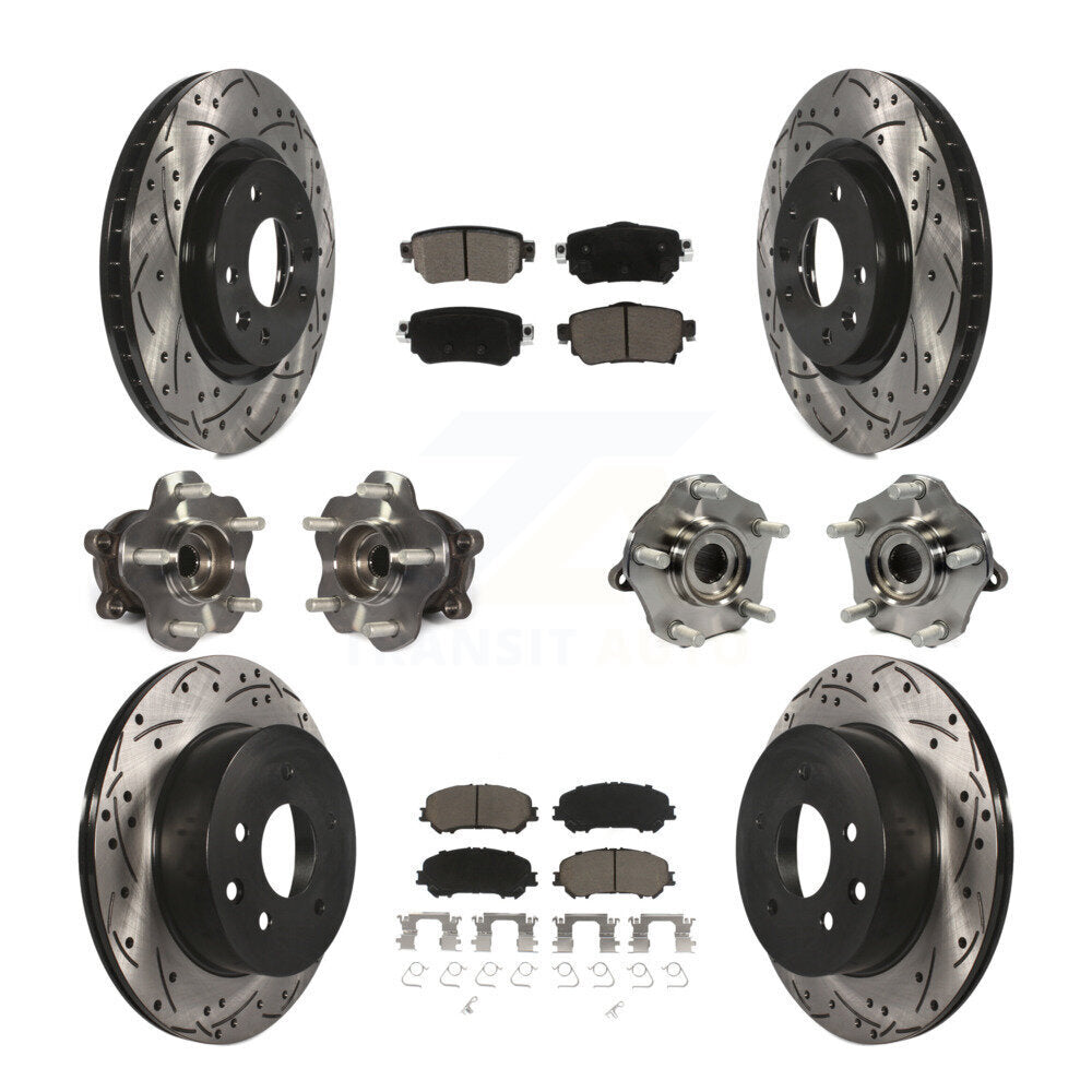 Front Rear Hub Bearing Coat Brake Rotor Pads Kit (10Pc) For Nissan Rogue Sport S with AWD KBB-125454