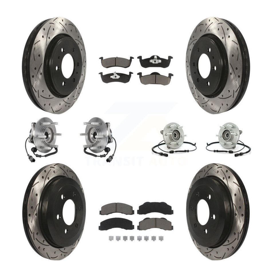Front Rear Hub Bearing Coated Brake Rotor Pads Kit (10Pc) For Ford Expedition Lincoln 4WD KBB-125465
