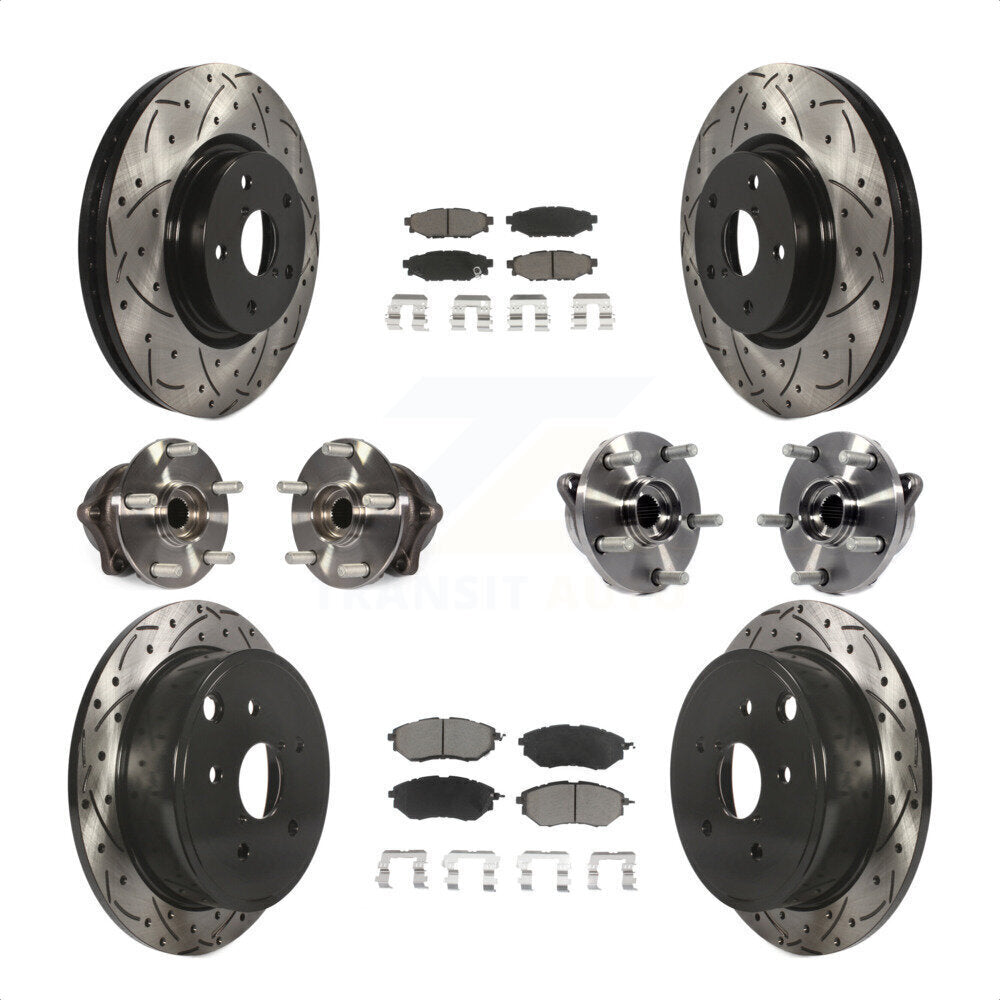 Front Rear Hub Bearing Coated Disc Brake Rotor And Ceramic Pads Kit (10Pc) For Subaru WRX KBB-125466