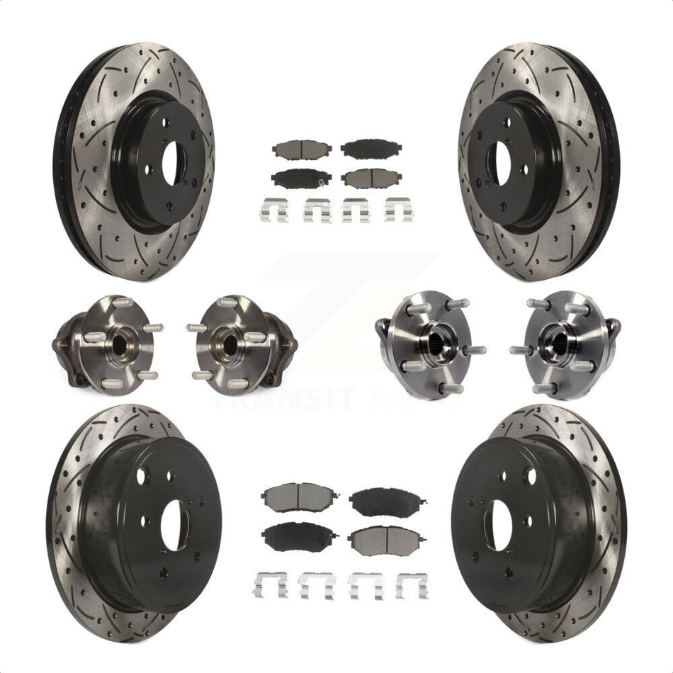 Front Rear Hub Bearing Coated Disc Brake Rotor And Ceramic Pads Kit (10Pc) For Subaru WRX KBB-125466