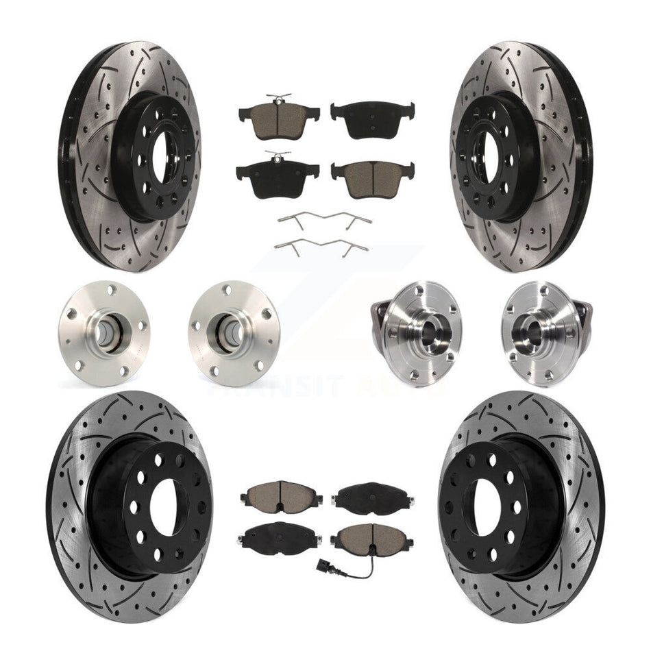 Front Rear Hub Bearing Coated Brake Rotor Pads Kit (10Pc) For 19-21 Volkswagen Jetta 1.4L KBB-125469