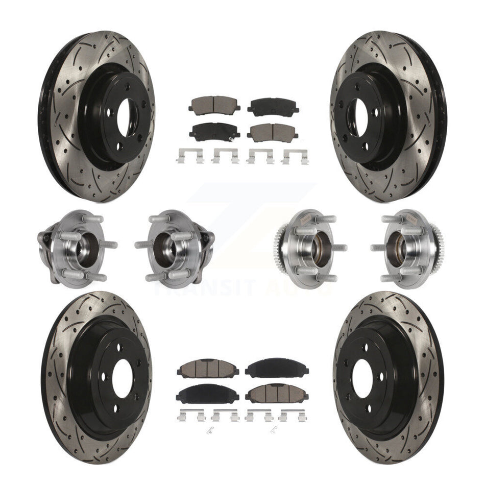 Front Rear Hub Bearing Coated Brake Rotor & Pads Kit (10Pc) For Ford Mustang V6 with 3.7L KBB-125494