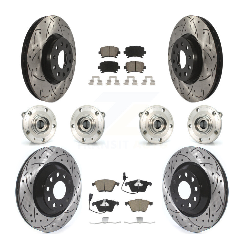Front Rear Hub Bearings Coated Disc Brake Rotors And Pads Kit (10Pc) For Volkswagen CC KBB-125496