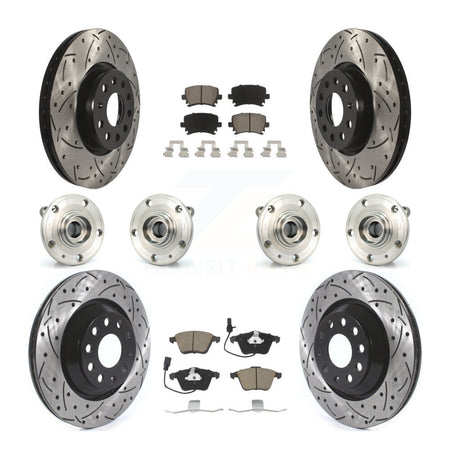 Front Rear Hub Bearings Coated Disc Brake Rotors And Pads Kit (10Pc) For Volkswagen CC KBB-125496