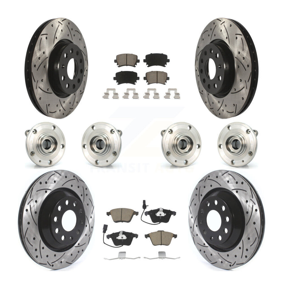 Front Rear Hub Bearings Coated Disc Brake Rotors And Pads Kit (10Pc) For Volkswagen CC KBB-125496