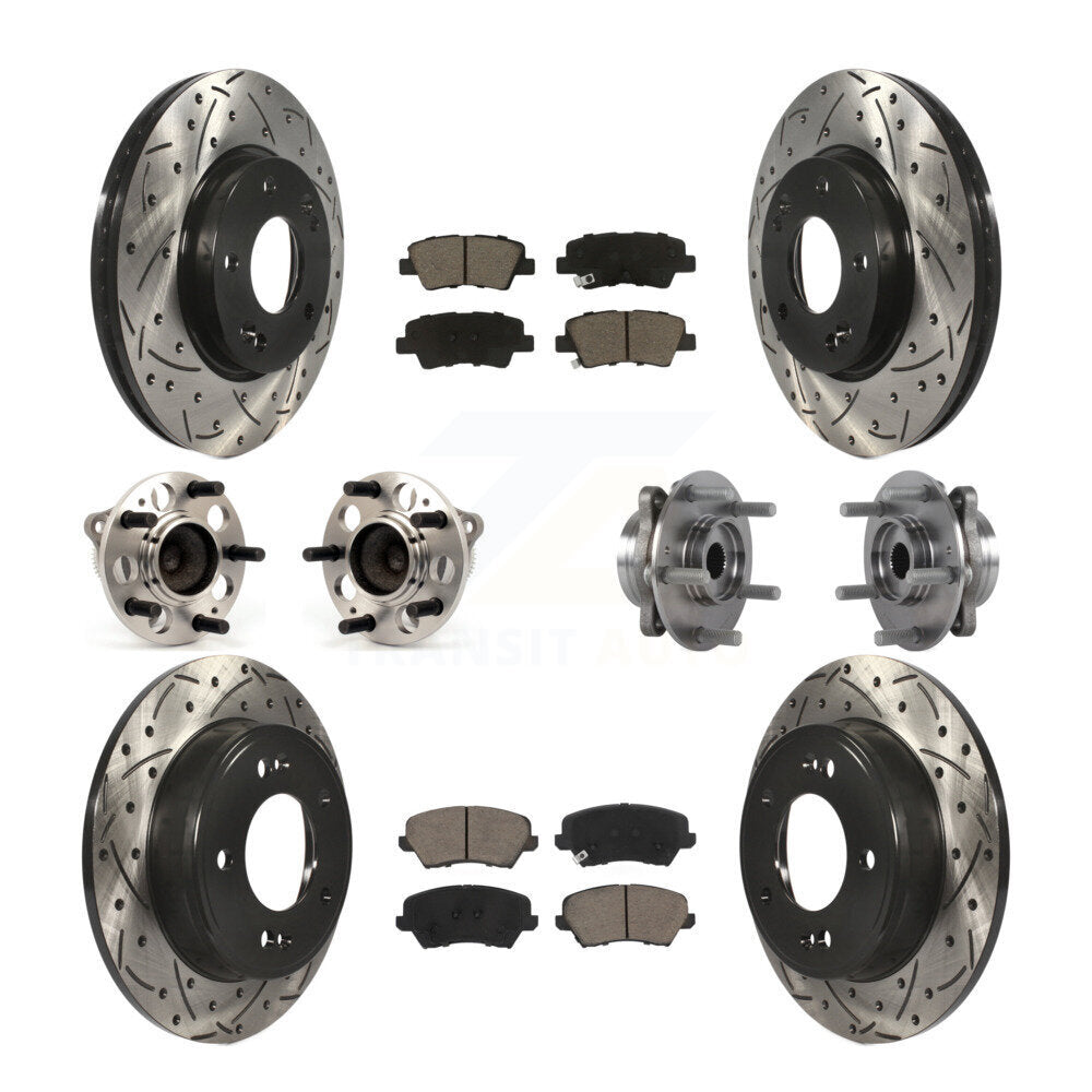 Front Rear Hub Bearing Coated Disc Brake Rotor Pad Kit (10Pc) For 2017 Hyundai Elantra GT KBB-125498