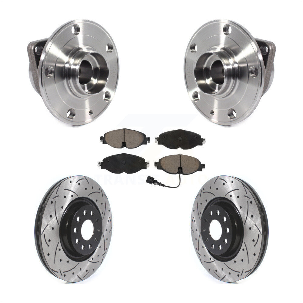Front Hub Bearing Assembly Coated Drilled Slotted Brake Rotor Pads Kit For Volkswagen GTI KBB-125500