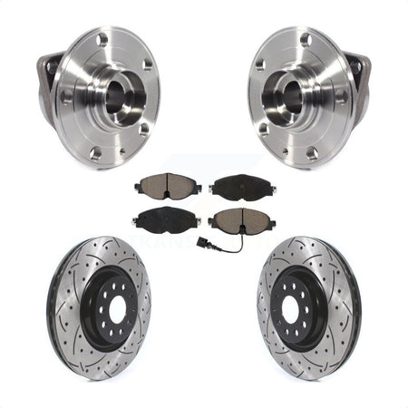 Front Hub Bearing Assembly Coated Drilled Slotted Brake Rotor Pads Kit For Volkswagen GTI KBB-125500