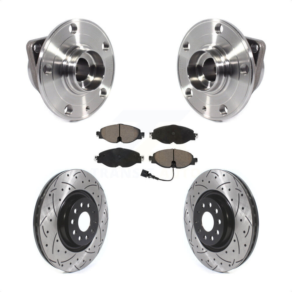 Front Hub Bearing Assembly Coated Drilled Slotted Brake Rotor Pads Kit For Volkswagen GTI KBB-125500