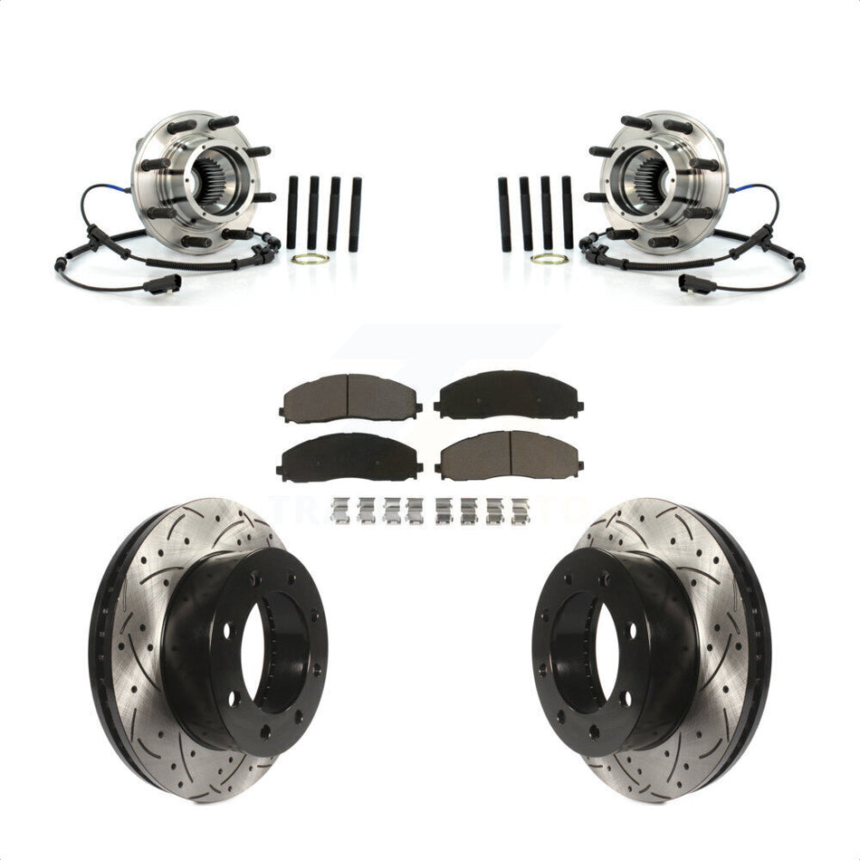 Front Hub Bearing Coat Drill Slot Brake Rotor Pads Kit For 2013 Ford F-250 Super Duty 4WD KBB-125503