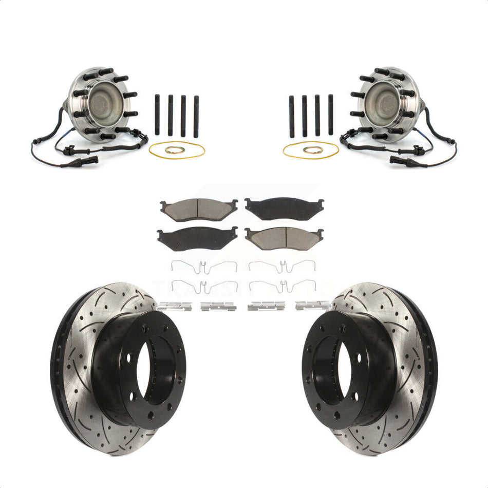 Front Hub Bearing Drilled Slot Brake Rotor Pads Kit For 05-09 Ford F-450 Super Duty 4 X 2 KBB-125504