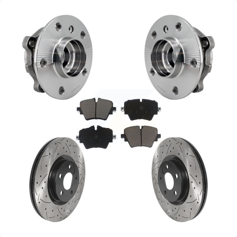 Front Hub Bearing Drilled Slot Brake Rotor & Pad Kit For BMW X1 Mini Cooper Countryman X2 KBB-125515