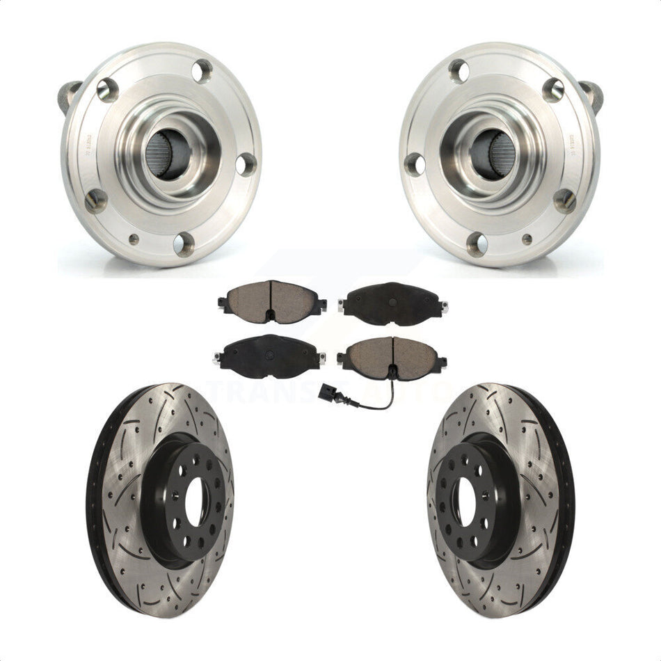 Front Hub Bearing Assembly Coated Drilled Slot Brake Rotor Pads Kit For Volkswagen Passat KBB-125518